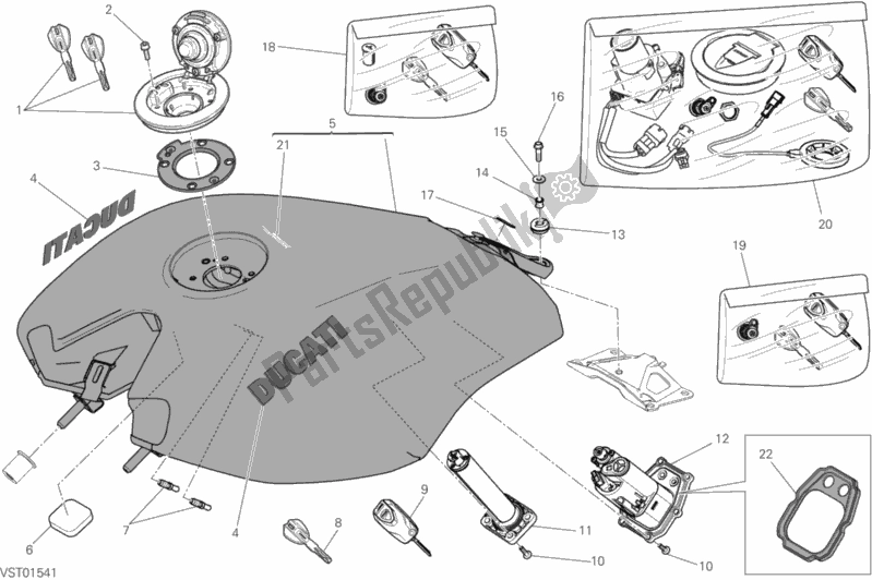 All parts for the Fuel Tank of the Ducati Diavel Xdiavel Thailand 1260 2016